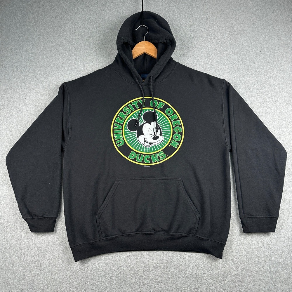 Oregon Hoodie Mens XL Black NCAA Football Ducks Disney Mickey Mouse Blue 84